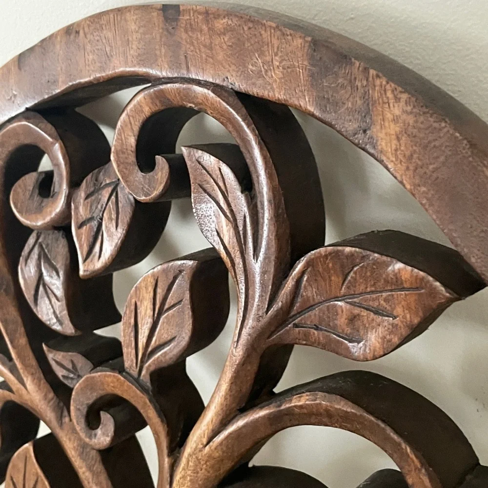 Hand Carved Wooden Tree of Life Wall Decor - Rich Brown Large